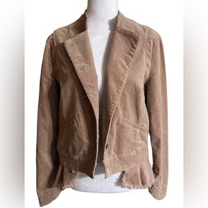 Free People Tan Velvet Jacket with Frayed Ruffle Hem
